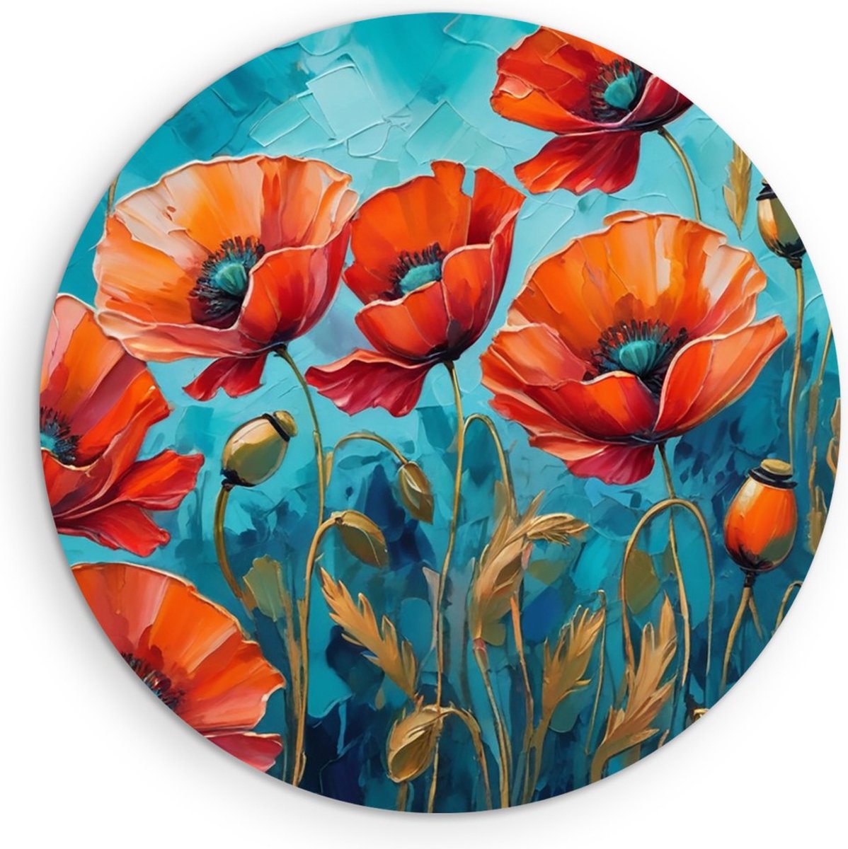 Saammp Forex Muurcirkel - Rode Klaprozen - Natuur - Abstract - Ø 80 - Wandcirkel - Wanddecoratie Cirkel - Muurdecoratie Woonkamer - Kantoor Decoratie