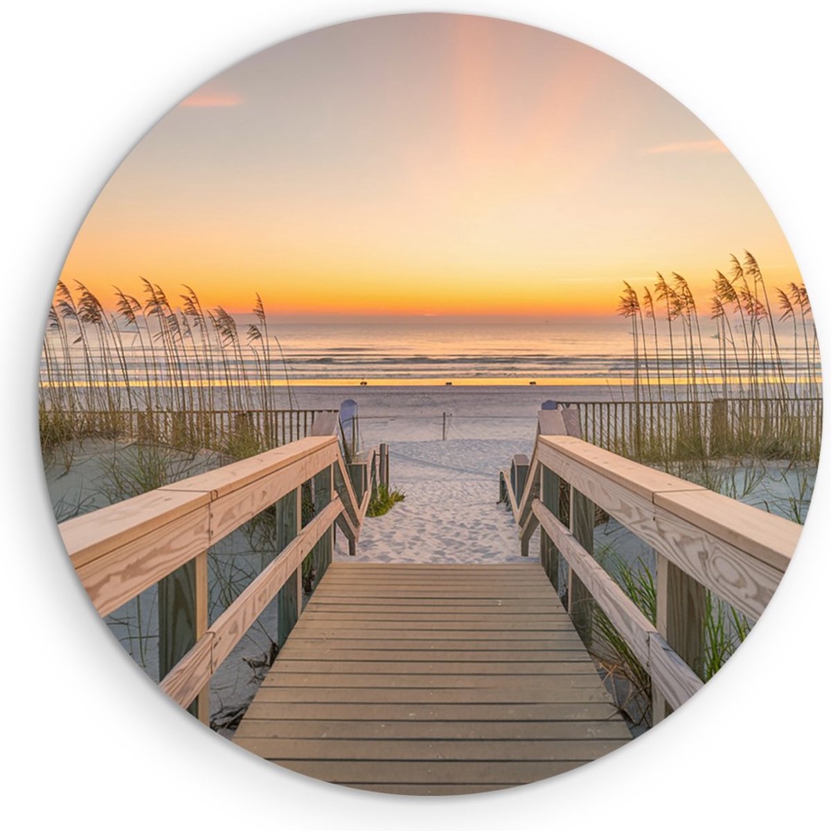 Saammp Muurcirkel Hout - Brug naar het strand - Duinen - Ø 30 - Wandcirkel - Wanddecoratie Cirkel - muurdecoratie Woonkamer - Slaapkamer decoratie - Rond Schilderij