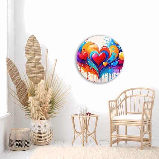 Saammp Muurcirkel Hout - Harten patroon - Abstract - Ø 60 - Wandcirkel - Wanddecoratie Cirkel - Muurdecoratie Woonkamer - Slaapkamer decoratie - Rond Schilderij