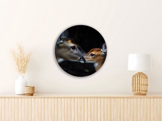 Saammp Muurcirkel Hout - Herten familie - Natuur - Dieren - Ø 70 - Wandcirkel - Wanddecoratie Cirkel - Muurdecoratie Woonkamer - Slaapkamer decoratie - Rond Schilderij