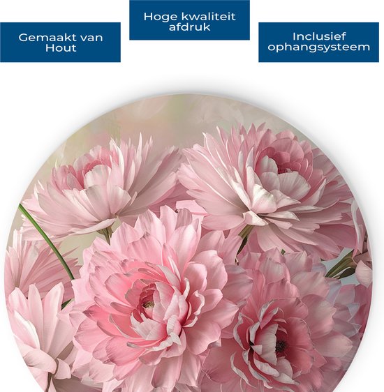 Saammp Muurcirkel Hout - Roze - Bos Bloemen - Abstract - Natuur - Ø 80 - Wandcirkel - Wanddecoratie Cirkel - Muurdecoratie Woonkamer - Kantoor Decoratie