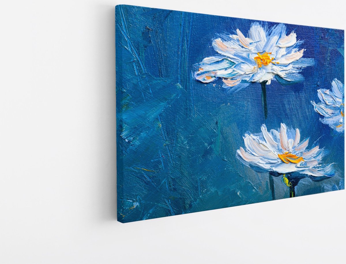 Saammp Canvas Schilderij - Witte Daisies Abstract - Natuur - Modern - 90x60 - Foto op canvas - Wanddecoratie - Muurdecoratie Woonkamer - Kantoor Decoratie Multicolor