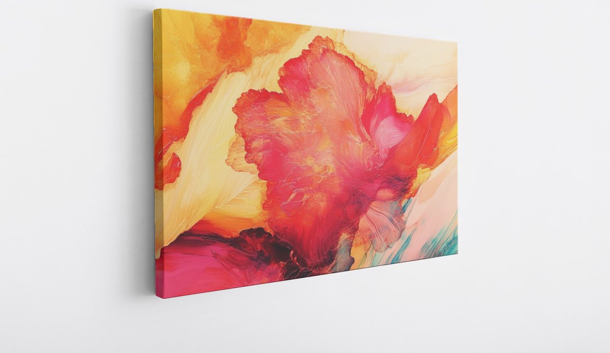 Saammp Canvas Schilderij - Rood Geel - Abstract kunstwerk - 120x80 - Foto op canvas - Wand