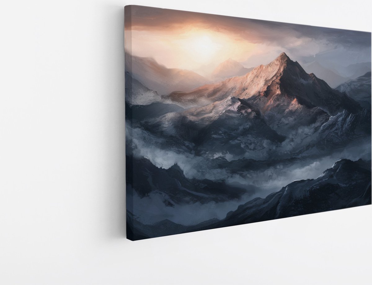 Saammp Canvas Schilderij - Bergen - Natuur - Landschap - 40x30 - Foto op canvas - Wanddecoratie - Muurdecoratie Woonkamer - Slaapkamer decoratie - Canvas Print Multicolor