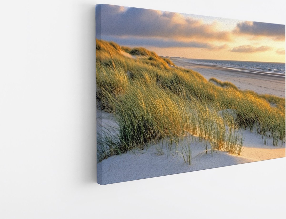 Saammp Canvas Schilderij - Helmgras - strand en zee - Duinen - 30x20 - Foto op canvas - Wanddecoratie - muurdecoratie Woonkamer - Slaapkamer decoratie - Canvas Print Multicolor
