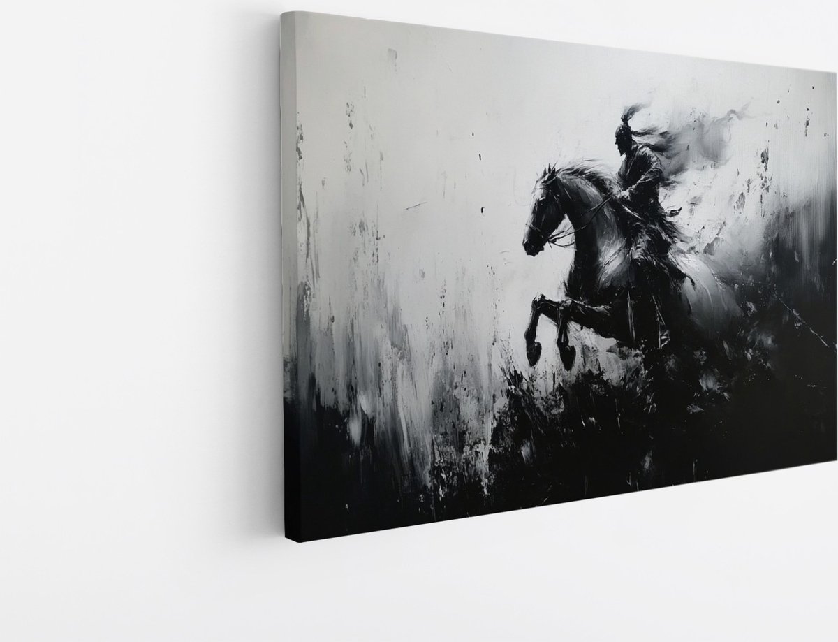 Saammp Canvas Schilderij - Abstract Paard met ruiter - Natuur - 45x30 - Foto op canvas - Wanddecoratie - muurdecoratie Woonkamer - Slaapkamer decoratie - Canvas Print Multicolor