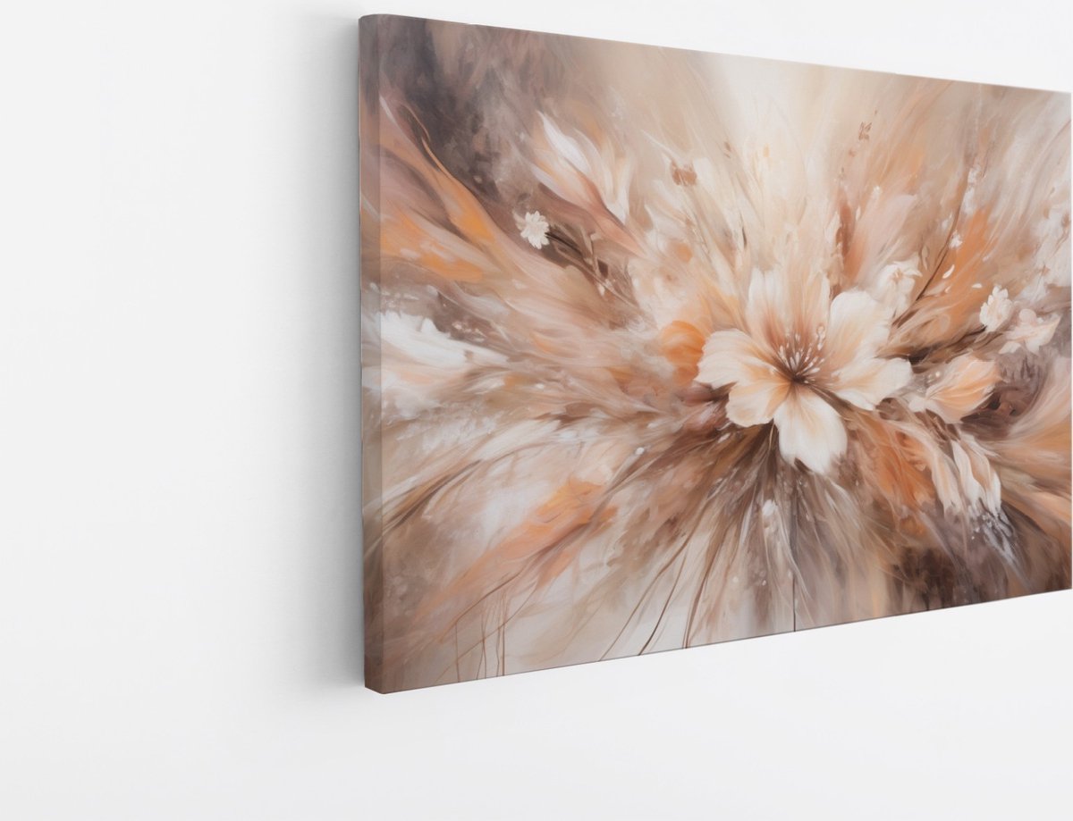 Saammp Canvas Schilderij - Witte Bloem - Beige - Abstract - 40x30 - Foto op canvas - Wanddecoratie - Muurdecoratie Woonkamer - Kantoor Decoratie Multicolor