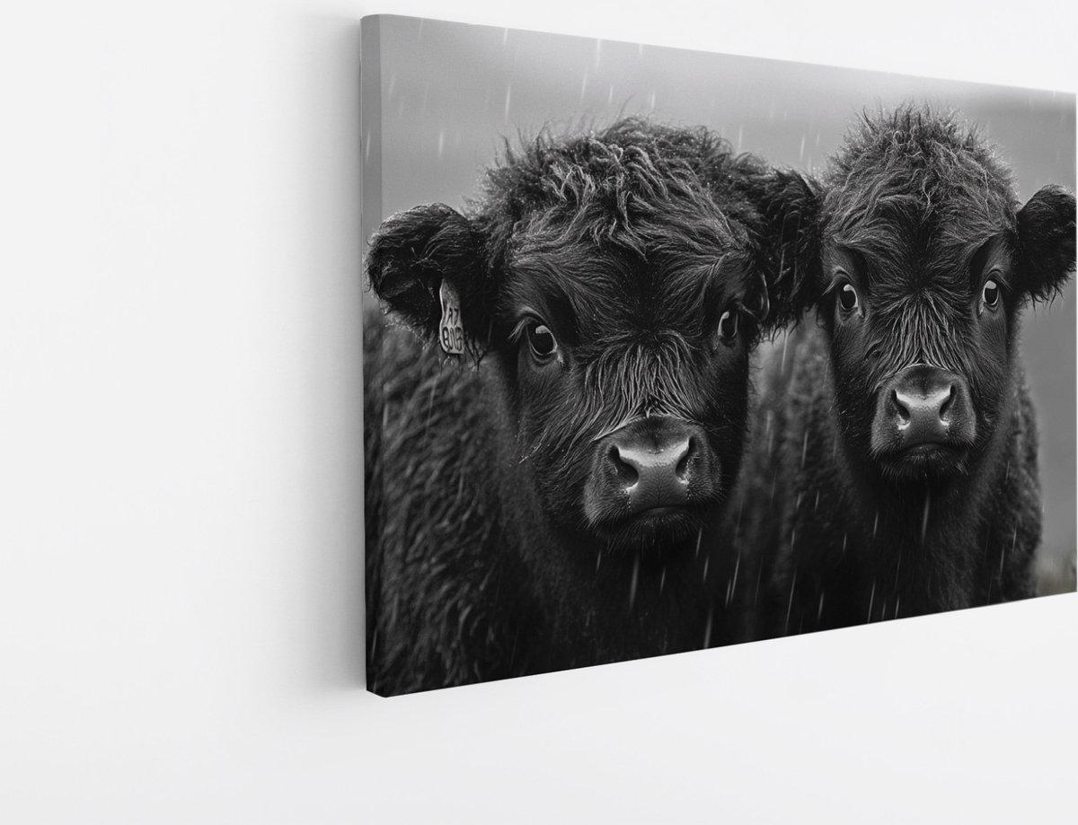 Saammp Canvas Schilderij - 2 jonge schotse hooglander koeien - Natuur - Dieren - 50x40 - Foto op canvas - Wanddecoratie - Muurdecoratie Woonkamer - Slaapkamer decoratie - Canvas Print Multicolor