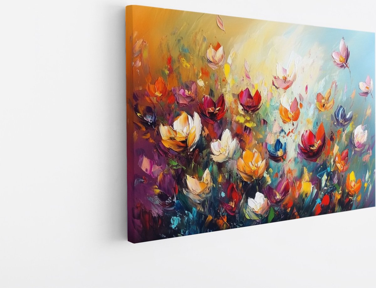Saammp Canvas Schilderij - Kleurrijke Bloemen Kunstwerk - Natuur - Abstract - 50x40 - Foto op canvas - Wanddecoratie - Muurdecoratie Woonkamer - Woonkamer Decoratie Multicolor