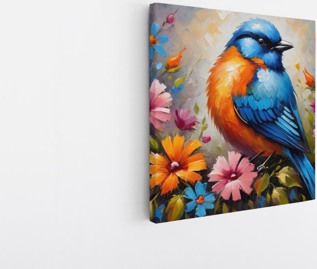 Saammp Canvas Schilderij - Abstracte Vogel - Dieren - Bloemen - 20x20 - Foto op canvas - Wanddecoratie - muurdecoratie Woonkamer - Slaapkamer decoratie - Canvas Print Multicolor