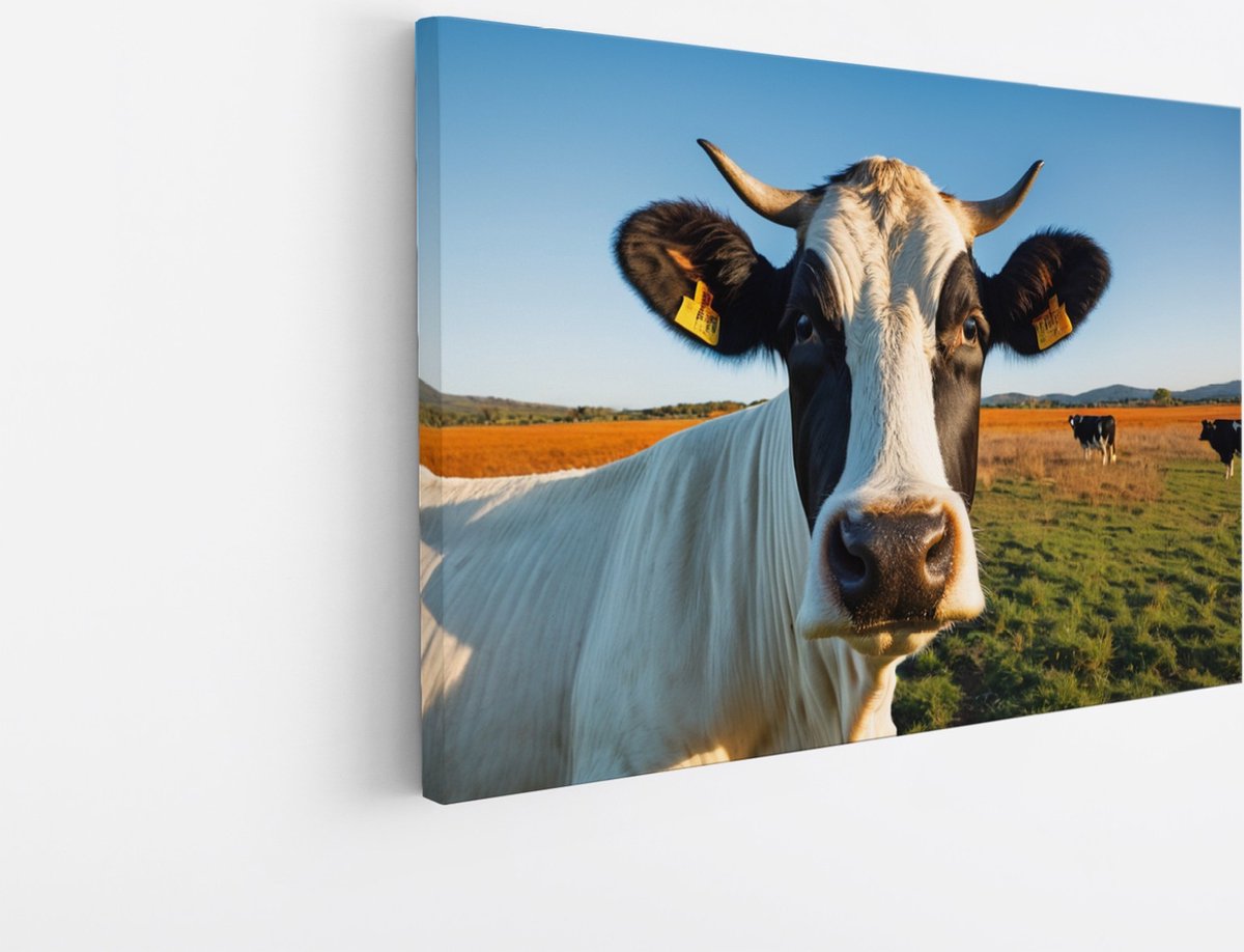 Saammp Canvas Schilderij - Koe Close-up - Natuur - Dieren - 70x50 - Foto op canvas - Wanddecoratie - Muurdecoratie Woonkamer - Slaapkamer decoratie - Canvas Print Multicolor