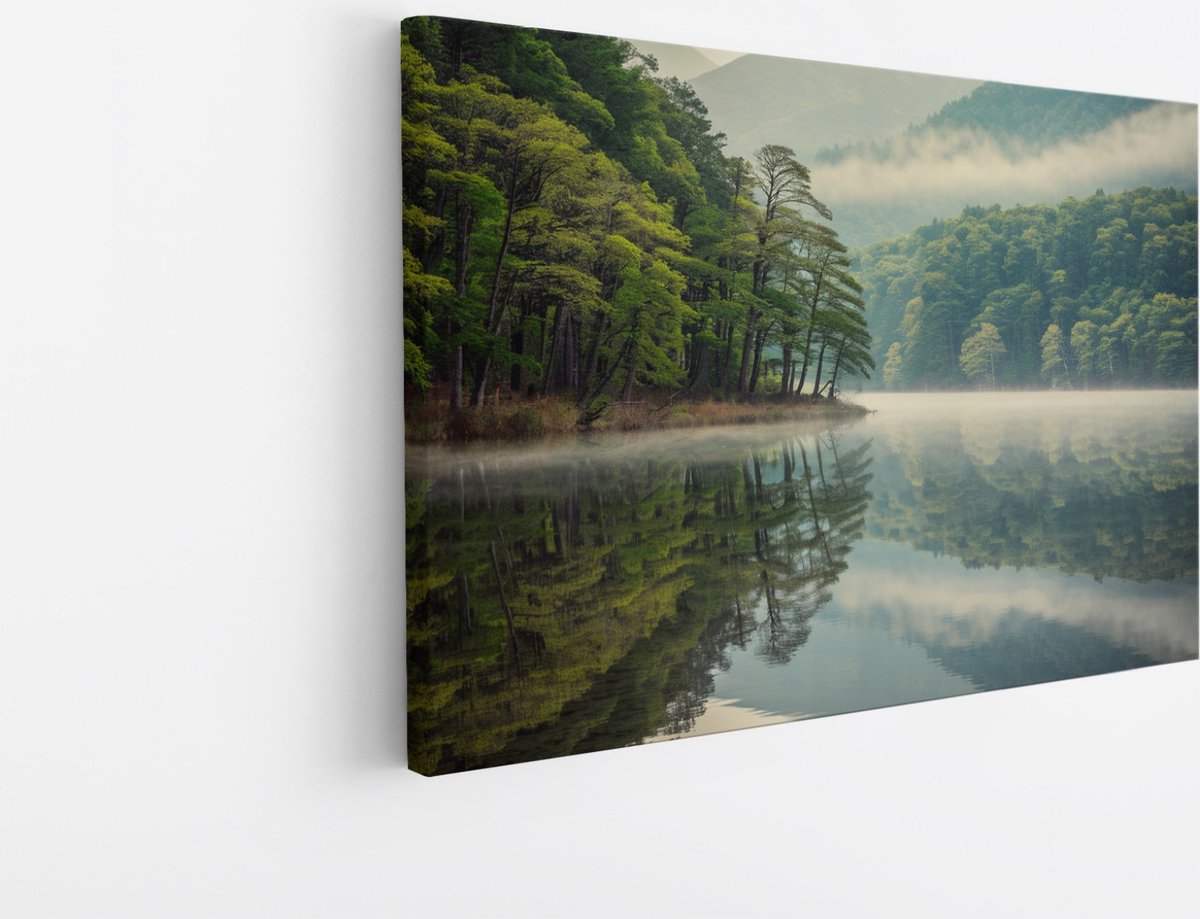 Saammp Canvas Schilderij - Noorwegen - Bergen met mist - Landschap - Natuur - 50x40 - Foto op canvas - Wanddecoratie - Muurdecoratie Woonkamer - Slaapkamer decoratie - Canvas Print Multicolor