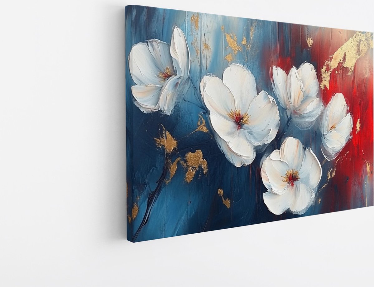 Saammp Canvas Schilderij - Bloemen met Gouden Accenten - Natuur - Abstract - 150x100 - Foto op canvas - Wanddecoratie - Muurdecoratie Woonkamer - Kantoor Decoratie Multicolor