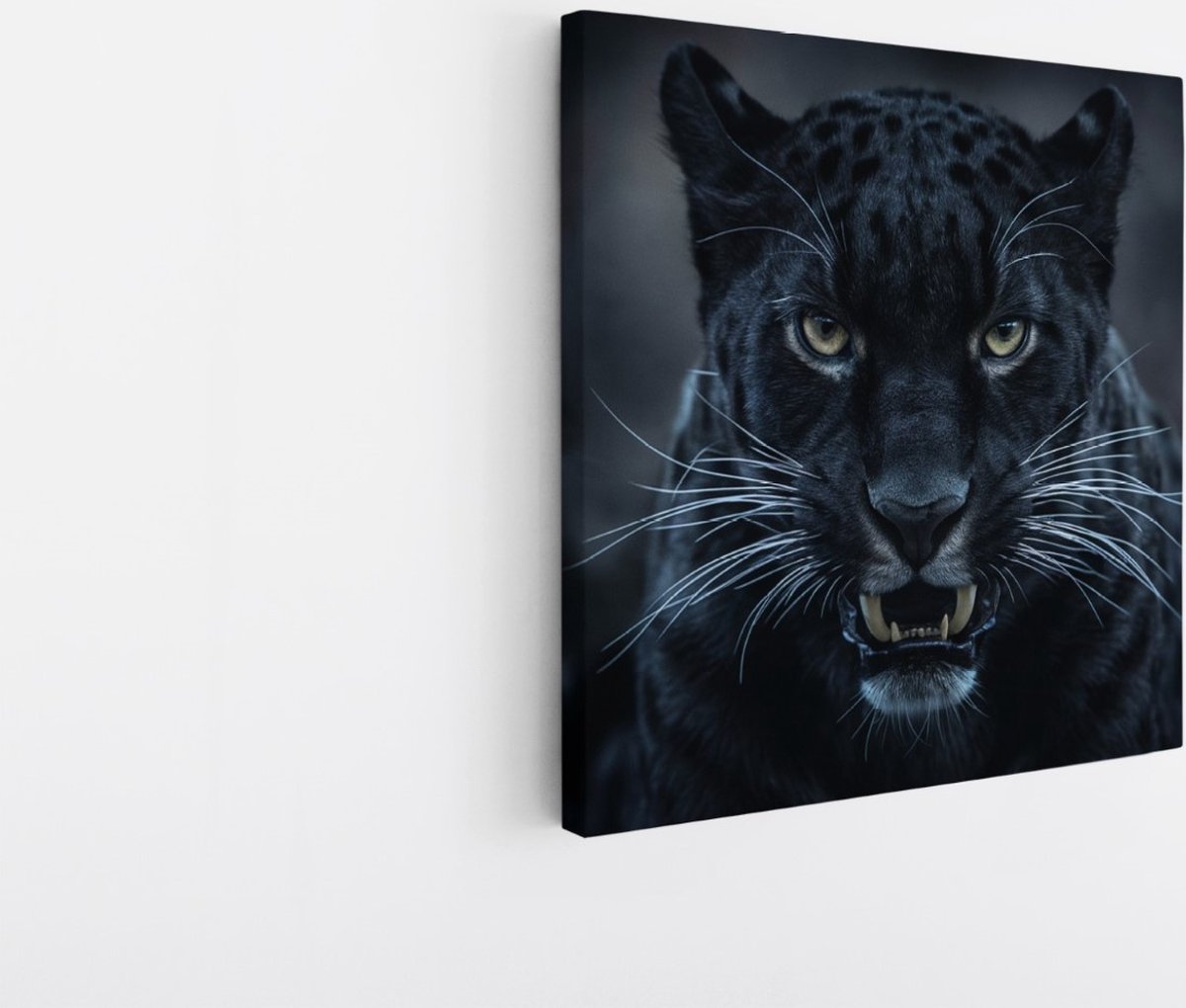 Saammp Canvas Schilderij - Zwarte Panter met zijn bek open - Natuur - Dieren - 20x20 - Foto op canvas - Wanddecoratie - Muurdecoratie Woonkamer - Slaapkamer decoratie - Canvas Print Multicolor