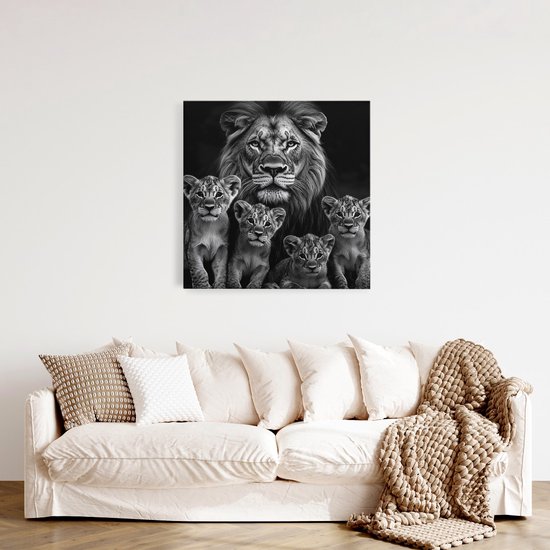 Saammp Canvas Schilderij - Grote Leeuwen familie - Natuur - Dieren - 20x20 - Foto op canvas - Wanddecoratie - Muurdecoratie Woonkamer - Slaapkamer decoratie - Canvas Print