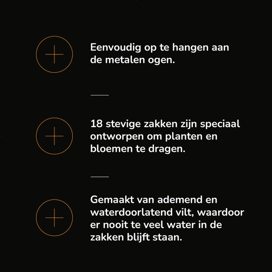 Zwarte verticale tuin: 18 vakken van ademend, waterdoorlatend vilt, eenvoudig op te hangen.