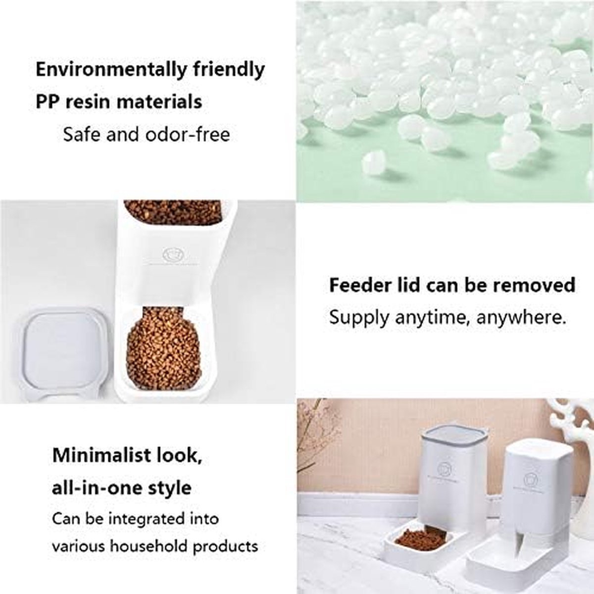 Afbeelding 3 van IBBOShop- Huisdierenvoeder - Voedseldispenser - Droog Voedsel - Automatische Waterdispenser - Voer voor Honden/Katten - Hond - Kat - 2 stuks - BPA-vrij - Wit - (MET Dierenborstel handschoen GRATIS )