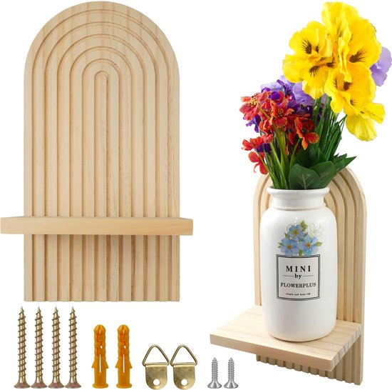 1 st Boho zwevende planken voor aan de muur Rustieke houten regenboog