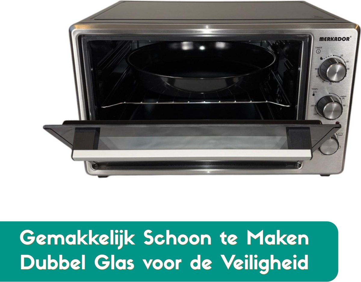 Merkador Vrijstaande Oven - 40 Liter - 1600 Watt - RVS Afwerking - Hetelucht - Gemakkelijk Schoon Te Maken Geëmailleerde Binnenruimte - Kruimelbak – foto 4