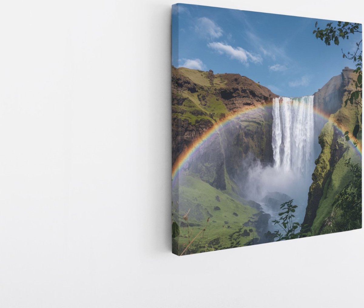 Saammp Canvas Schilderij - Regenboog bij waterval - Landschap - Natuur - 40x40 - Foto op canvas - Wanddecoratie - Muurdecoratie Woonkamer - Slaapkamer decoratie - Canvas Print Multicolor