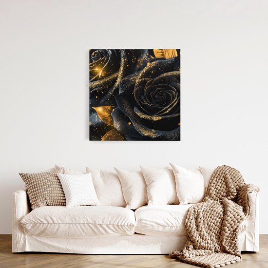 Tableau sur toile Saammp - Roses noires et dorées - Fleurs - 60x60 - Photo sur toile - Décoration murale - Décoration murale murale Salon - Décoration bureau