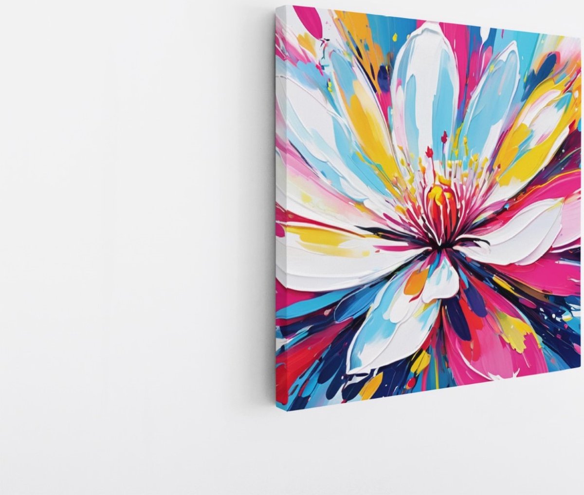 Saammp Canvas Schilderij - Explosie van kleuren - Bloemen - Abstract - 60x60 - Foto op canvas - Wanddecoratie - Muurdecoratie Woonkamer - Kantoor Decoratie Multicolor