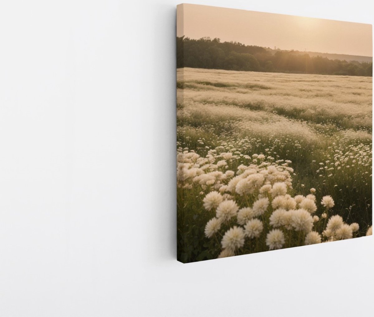 Saammp Canvas Schilderij - Landschap - Wit - Bloemenveld - Natuur - 100x100 - Foto op canvas - Wanddecoratie - Muurdecoratie Woonkamer - Slaapkamer decoratie - Canvas Print Multicolor