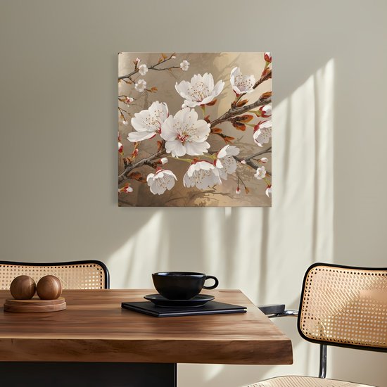 Saammp Canvas Schilderij - Lente Bloesem Tak - Natuur - Abstract - 40x40 - Foto op canvas - Wanddecoratie - Muurdecoratie Woonkamer - Kantoor Decoratie