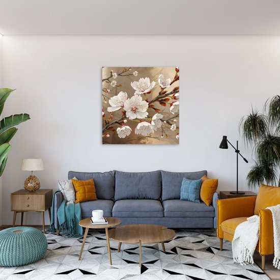 Saammp Canvas Schilderij - Lente Bloesem Tak - Natuur - Abstract - 40x40 - Foto op canvas - Wanddecoratie - Muurdecoratie Woonkamer - Kantoor Decoratie
