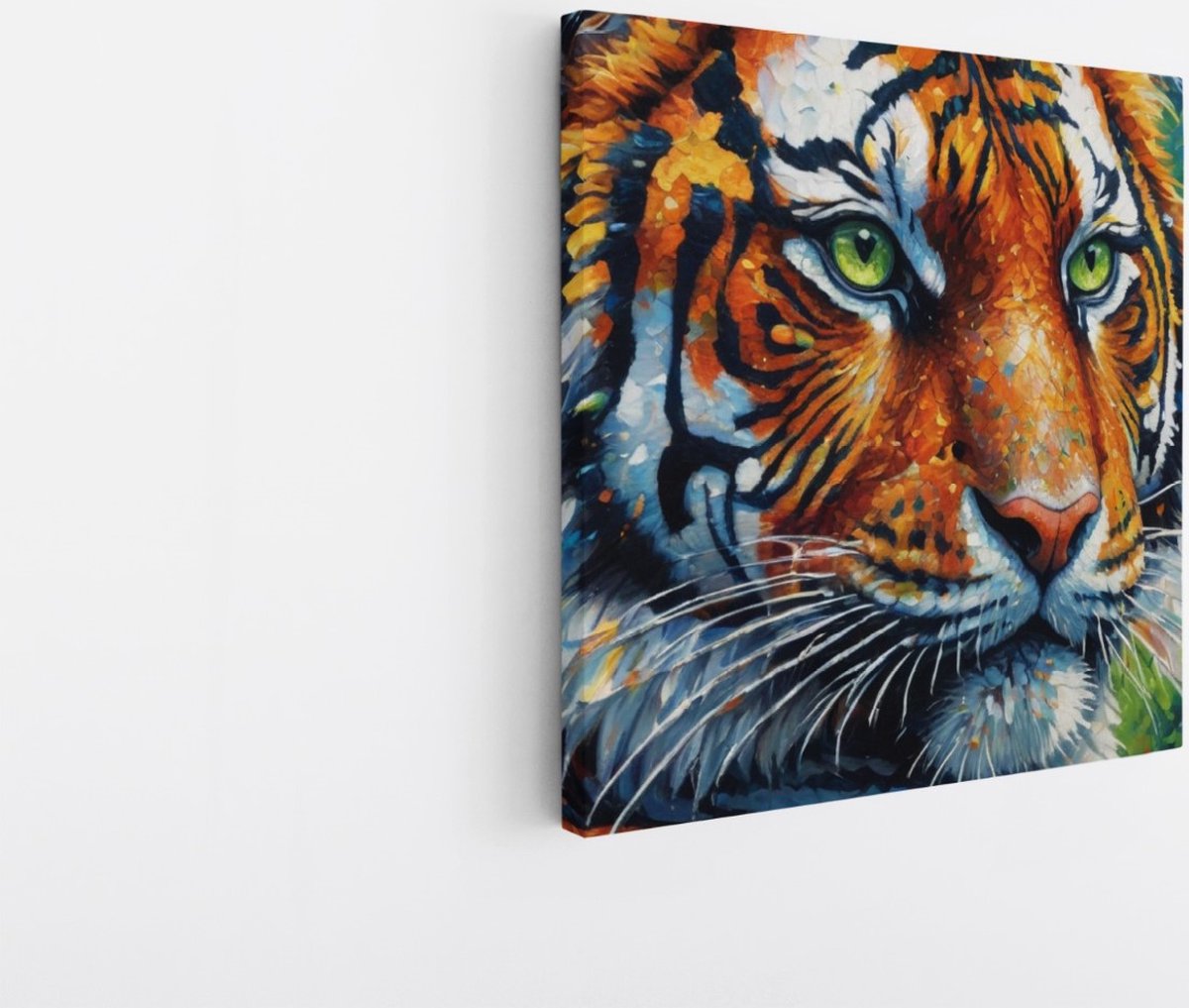 Saammp Canvas Schilderij - Tijger - Dieren - Abstract - 40x40 - Foto op canvas - Wanddecoratie - muurdecoratie Woonkamer - Slaapkamer decoratie - Canvas Print Multicolor