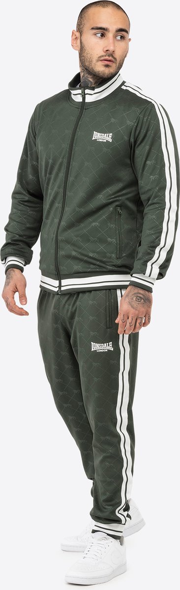 Lonsdale trainingspak Ashwell trainingspak, slanke pasvorm, olijfgroen/wit - 3XL