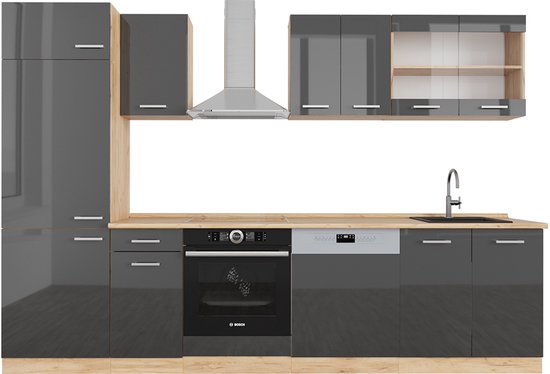 Complete keukeneenheid Fame-Line Wit Landhuis 200 cm , WB Antraciet Vicco | Wit Landhuis | met antraciet werkblad | 406673151497706