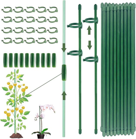 Novatool 20 stuks plantensteunen 90 cm groen 11 mm metalen buis met kunststof omhulsel Rankstaven voor planten Klimhulp komkommers Tomatenstaven voor klimplanten Bloemenhouder Rankstang Plantenstang