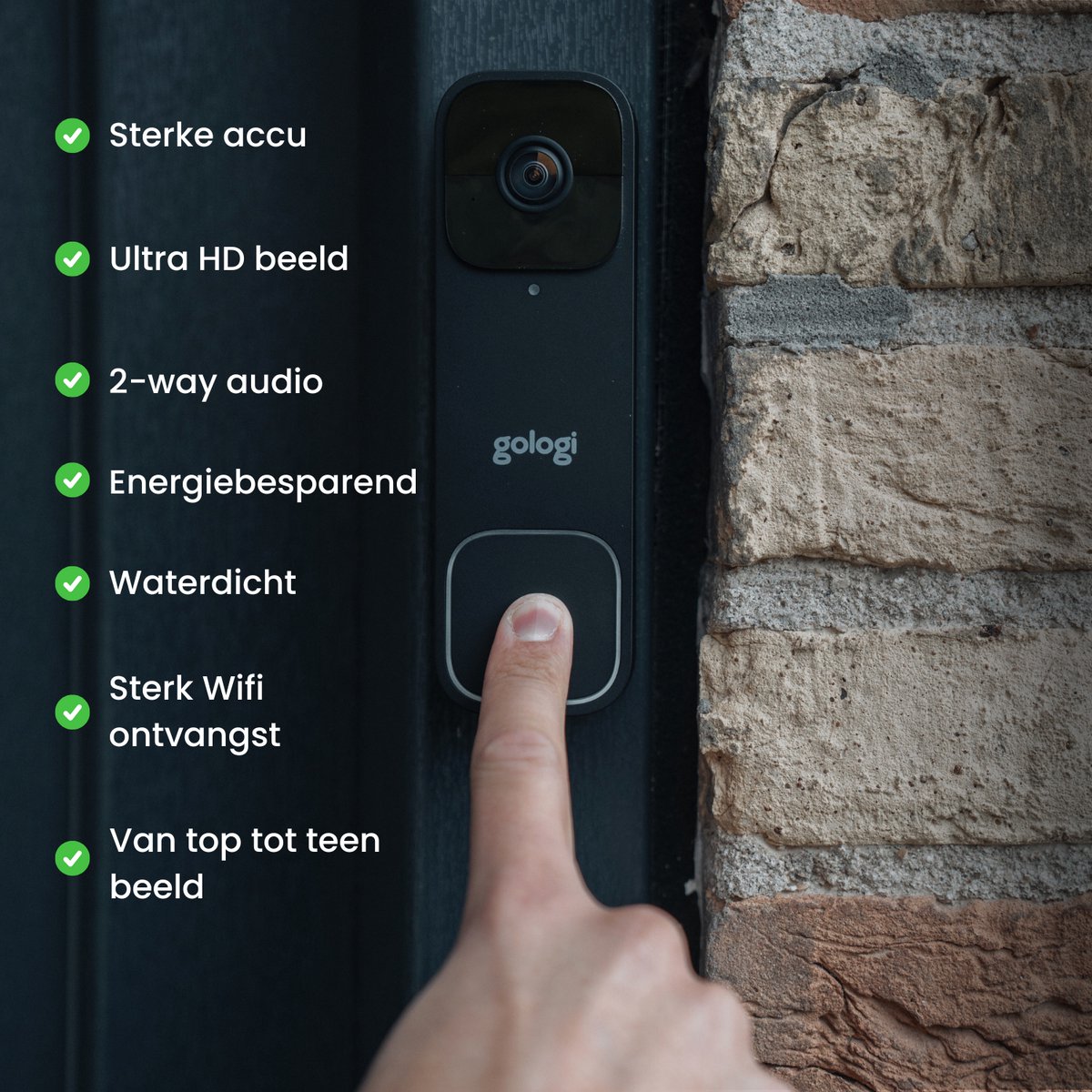 Gologi Video Deurbel - Slimme Deurbel met Camera en WiFi - HD Video Kwaliteit - Draadloos op Accu - Inclusief Muurbeugel en T-ring Chime - Night Vision - Waterdicht - Zwart – foto 5