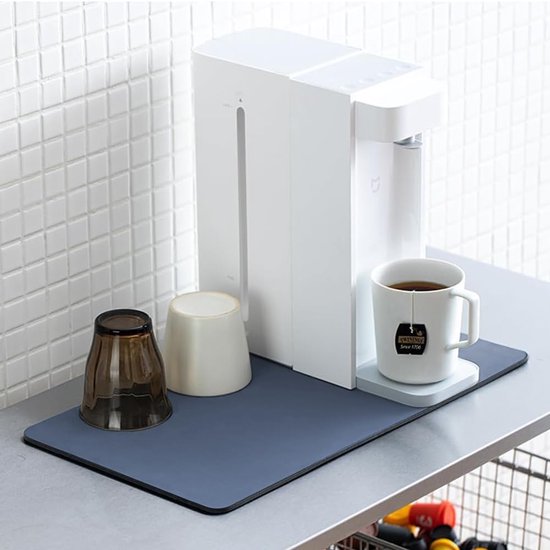 SOSMAR Afdruipmat servies, koffiemachine mat onderlegger (60 x 30 cm, antraciet), absorberende droogmat met PU-leer, voor keuken, gootsteen en badkamer, antislip en sneldrogend