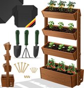 KESSER® Verticale Tuin met 4 Plantenbakken - Kweekbak voor Terras Balkon & Tuin inclusief Tuinvlies verticale Plantenbak met 4 vakken - Bruin