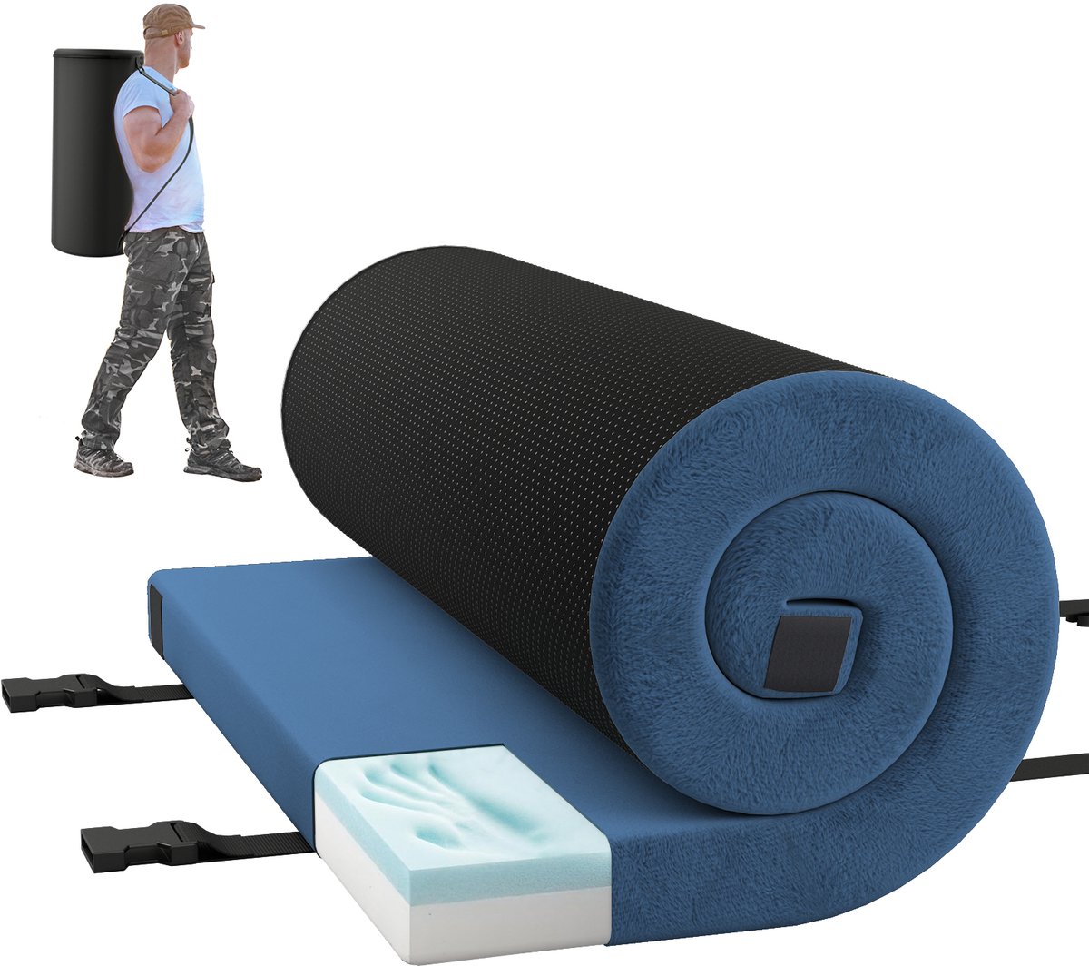 COSTWAY Traagschuim campingmatras, oprolbare campingmat met waterdichte coating, antislip onderkant en draagtas, vloermat, slaapmat, slaapmatras, isomat