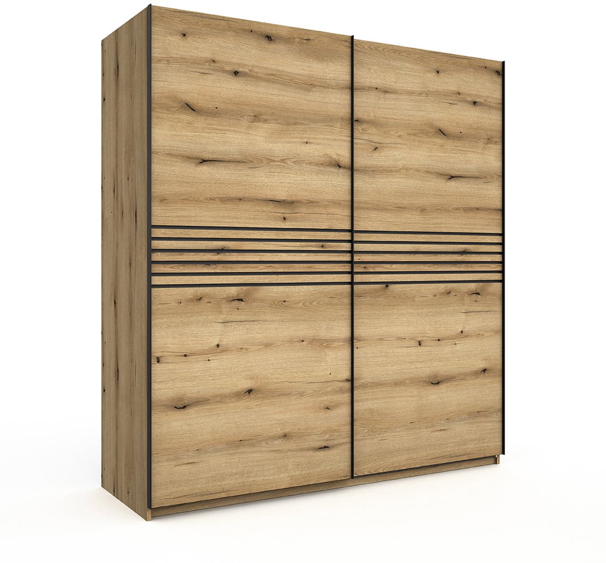 Schuifdeurkast Mekong Eiken Breedte 200 cm Hoogte 217 cm Diepte 69 cm Met hanggedeelte Met planken Met roldeur
