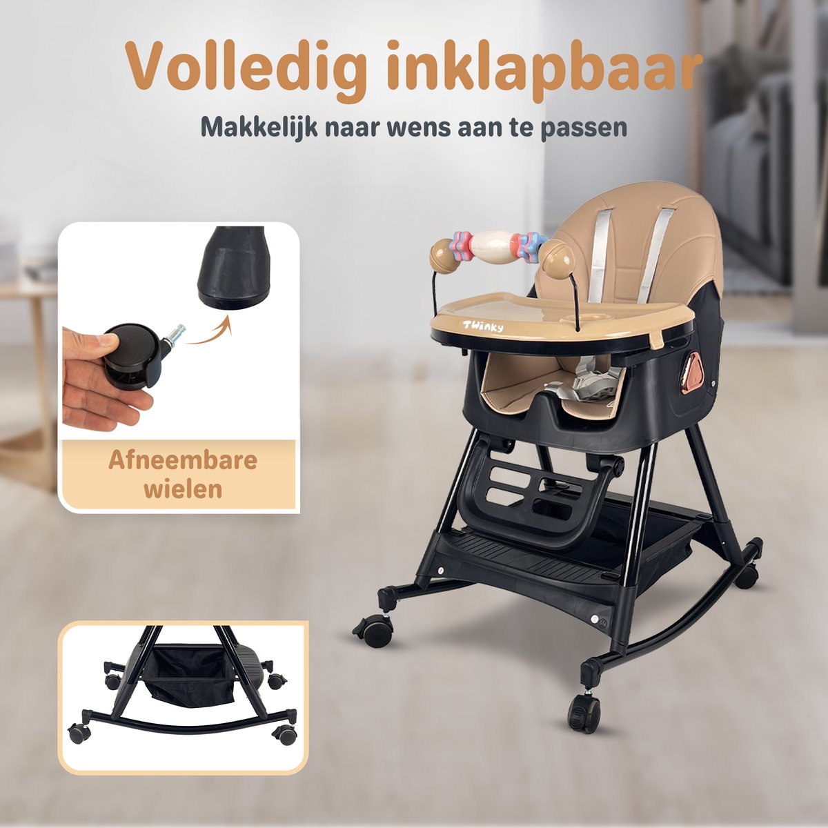 Twinky® Kinderstoel SWING – 3-in-1 Kinderstoeltje Set met Schommel – Inklapbare Eetstoel & Baby Wagentje en Babystoel Voor Aan Tafel – Kinderzetel, Peuterstoeltje en Meegroeistoel in 1 — afbeelding 2