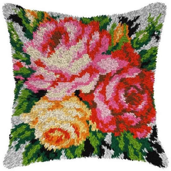Knooppakket knoopkussen roze en oranje bloemen