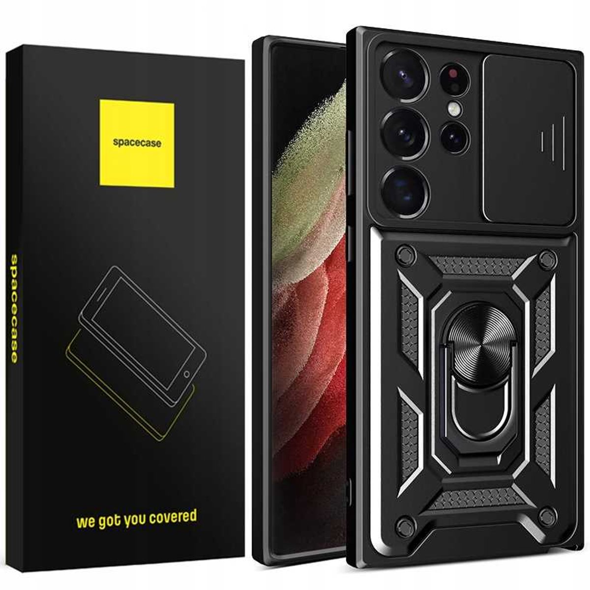Spacecase Case Cover Voor Samsung Galaxy S23 Ultra Zwart