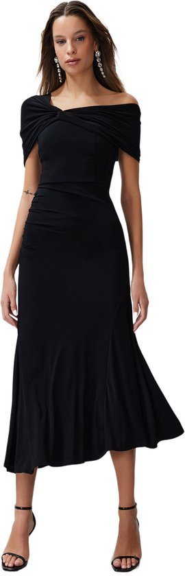 Trendyol Tegel Asymmetrische Kraag Gebreide Elegante Avond- En Nachtjurk Tprss24El00046