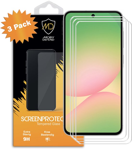 3-pack MobyDefend screenprotectors van gehard glas, 9H, krasbestendig.