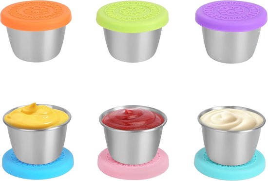 Jisapmzu 10 stuks saladedressing-bakjes mee te nemen, herbruikbare kleine kruidenhouders met deksel, kruidenbekers van roestvrij staal