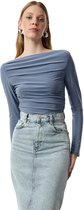 Chemisier en maille élastique drapée indigo Trendyol à col bateau Twoaw25Bz00109