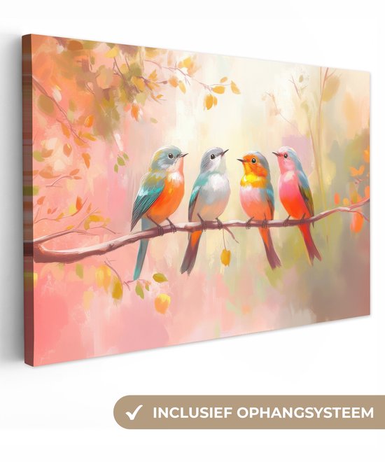 Tableau sur toile 60x40 cm - Décoration murale Vogels - Branche colorée - Décoration murale salon - Décoration chambre - Accessoires chambre - Peintures sur toile