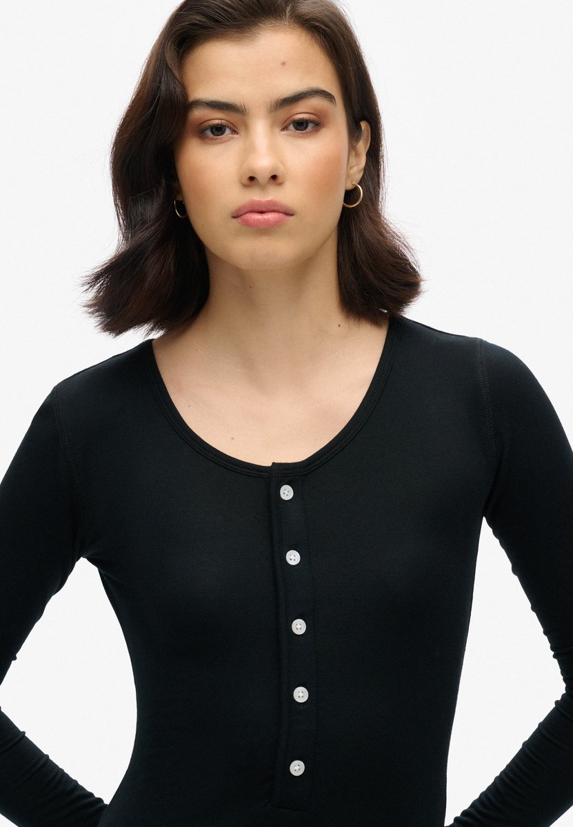 Superdry Midi-jurk met halve knoopsluiting Dames Jurken Zwart