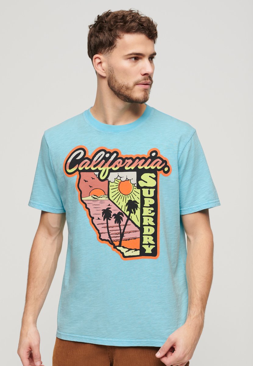 Superdry Neon Travel Graphic T-shirt met losse pasvorm Heren T-shirts Blauw