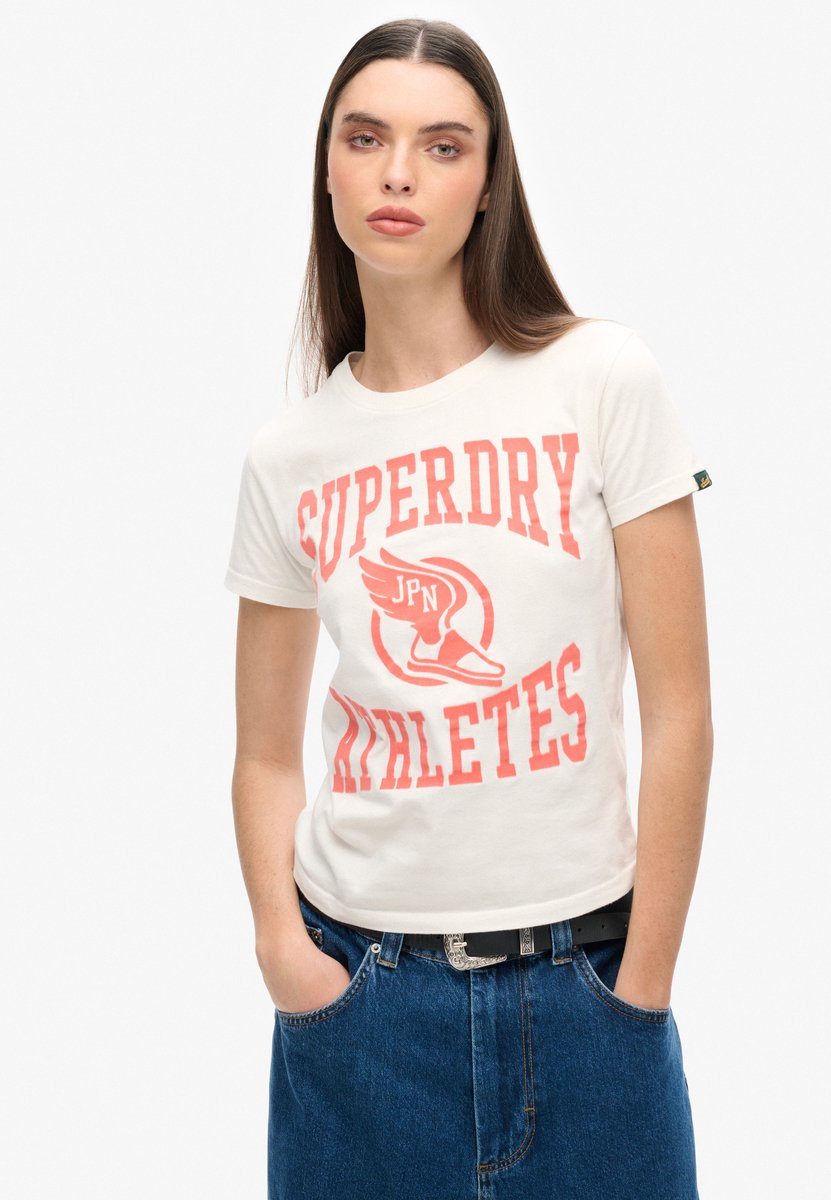 Superdry Varsity Flocked Fitted T-shirt Met Korte Mouwen L Vrouw Creme