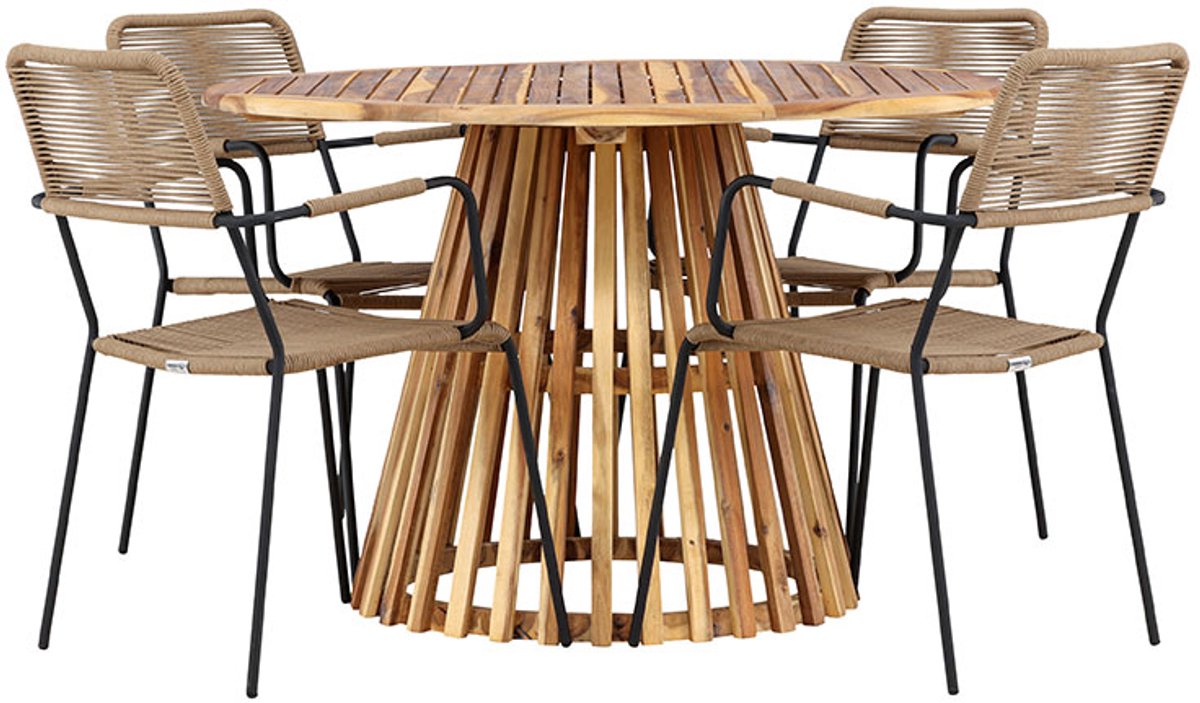 LumpurLindos tuinmeubelset 1 eettafel, 4 stoelen natuur.